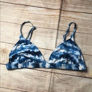 Hurley Blue and White Tie-Dye Triangle Bikini Top